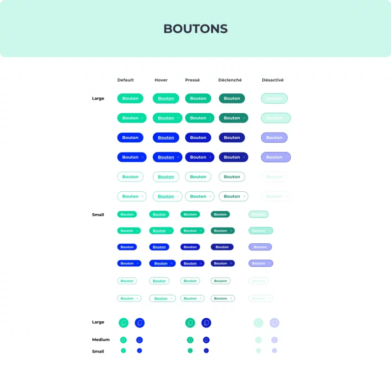 Maquette ds boutons déroulante du design système