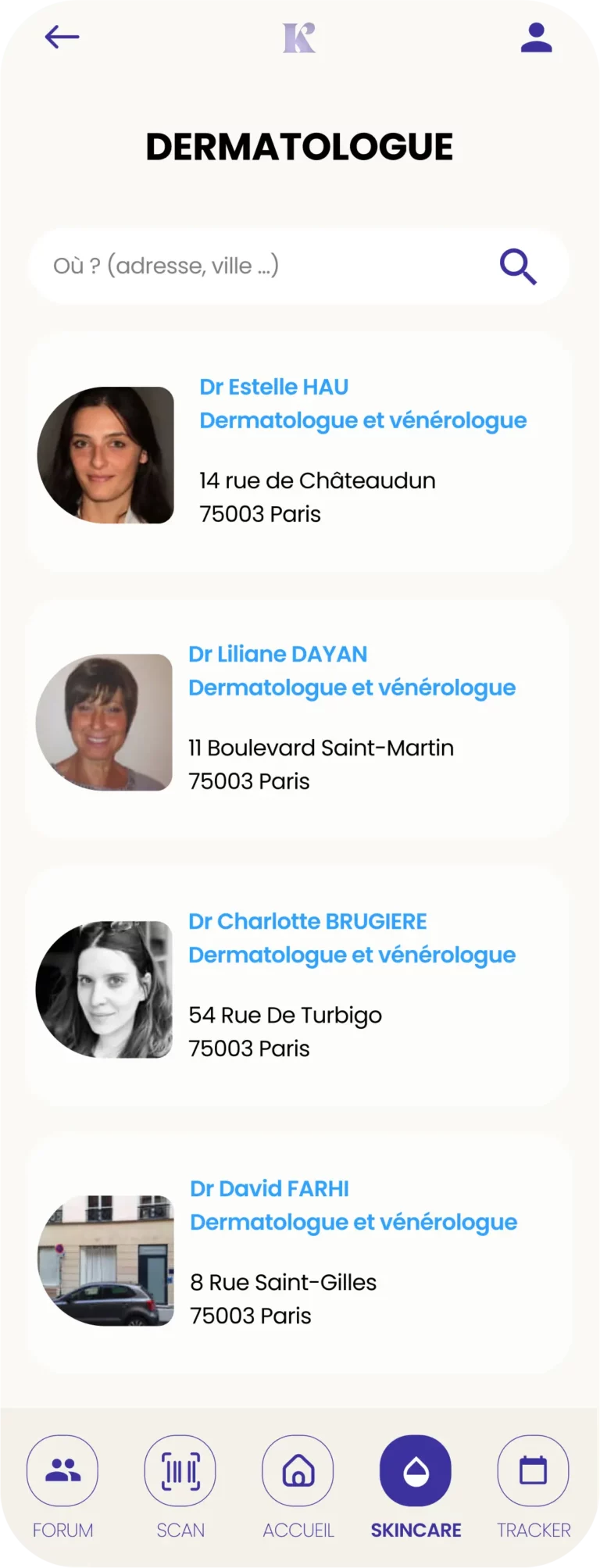 Page dédiée aux dermatologues