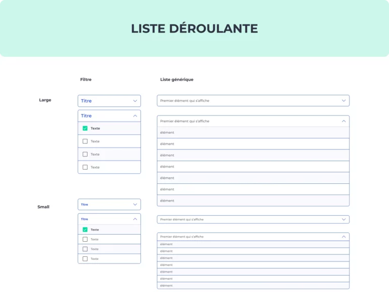 Maquette de la liste déroulante du design système