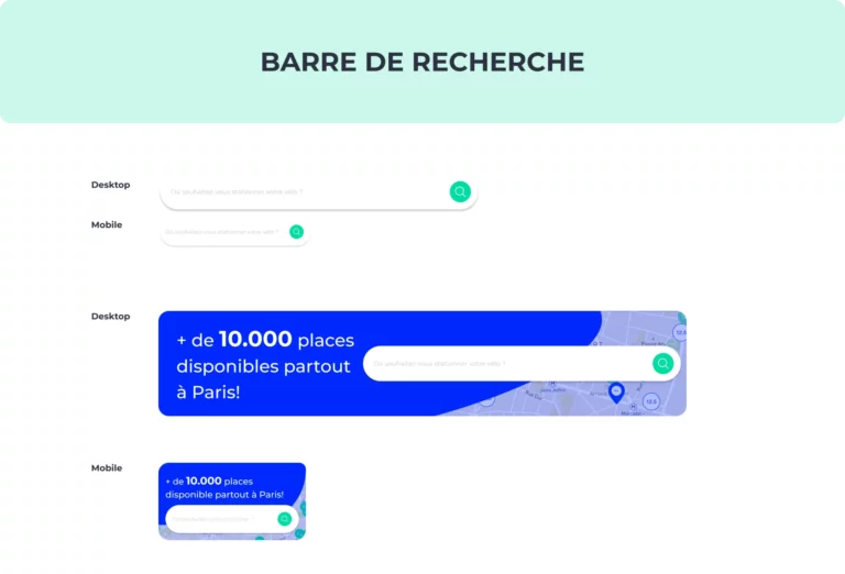 Maquette de la barre de recherche du design système