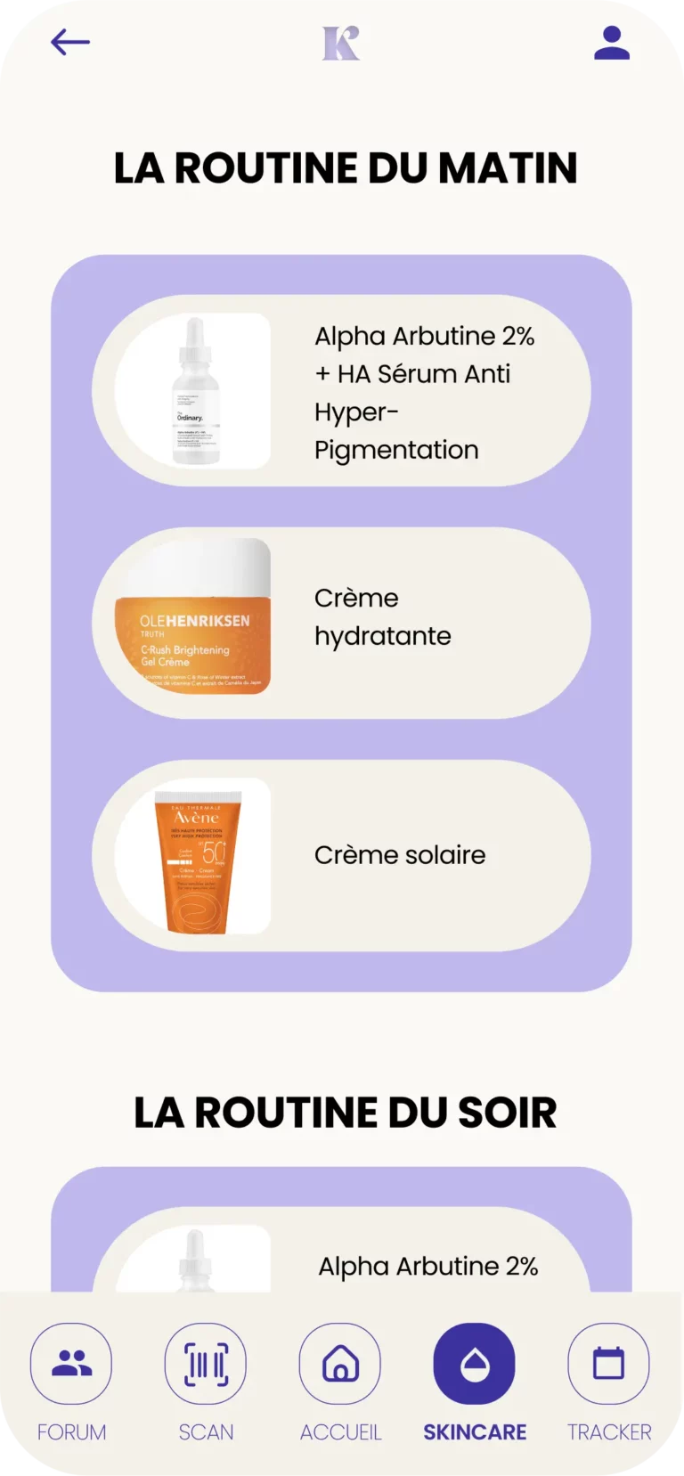 Page dédiée à la skincare ave les produits